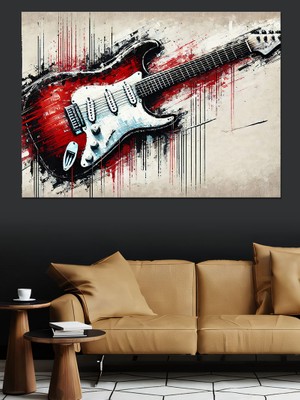 Soyut Gitar Çizimi Dekoratif Kanvas - Mdf Ahşap Tablo