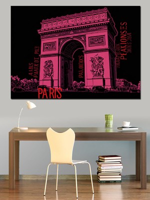Gece Aydınlatmalı Zafer Takı, Paris Dekoratif Kanvas - Mdf Ahşap Tablo
