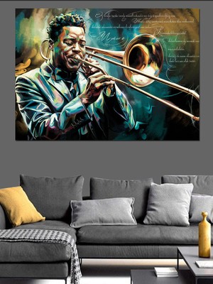 Trombon Çalan Adam Dekoratif Kanvas - Mdf Ahşap Tablo