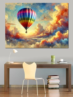 Renkli Balon Gökyüzünde Dekoratif Kanvas - Mdf Ahşap Tablo