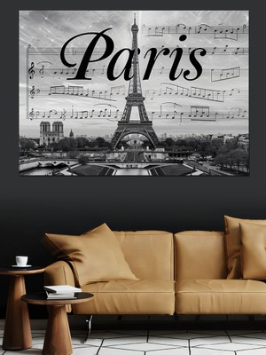 Eyfel Kulesi ve Paris Yazısı Dekoratif Kanvas - Mdf Ahşap Tablo