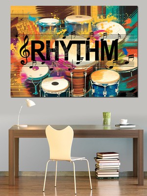 Ritim ve Davul Çizimi Dekoratif Kanvas - Mdf Ahşap Tablo
