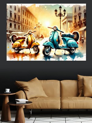Gün Batımında Iki Motosiklet Dekoratif Kanvas - Mdf Ahşap Tablo