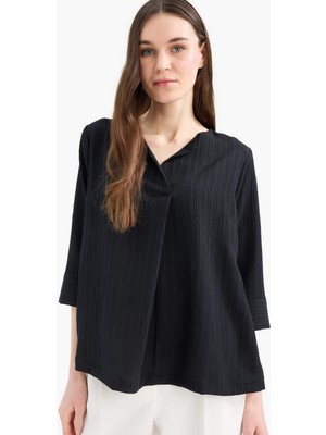 DeFacto Regular Fit Kaçık Yaka Basic Düz Yarım Kollu Bluz F1752AX25SP