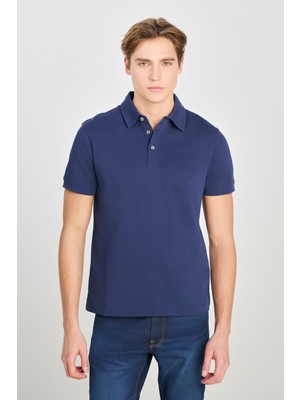 %100 Pamuk Regular Fit Normal Kesim Lacivert Polo Yaka Tişört