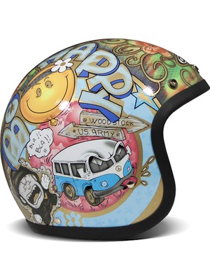 Jet Retro Woodstock Açık Motosiklet Kaskı