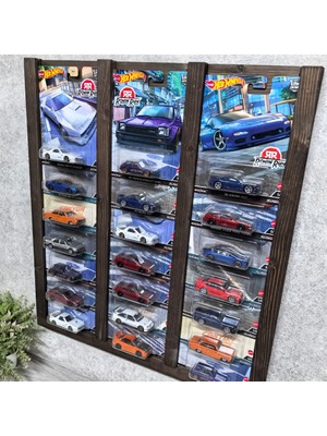 Premium Kart Rafı Hot Wheels , Matchbox Uyumlu Kart Koleksiyoner Doğal Ahşap Sergileme Vitrini