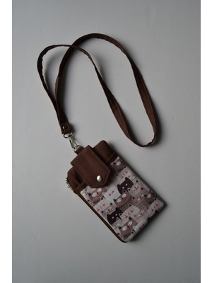 Mediterian Renkli Kedi Desenli Telefon Bölmeli Şık Çanta, Tekstil Malzeme, Çok Renkli, Günlük Kullanım