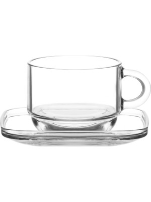 Lav Cozy Cam Kupa Seti 6 Kişilik 270 ml Kulplu (6 Kupa, 6 Tabak)