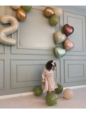 Yaş Folyolu Doğum Günü Konsept Mint Kahve Bej Krem Kalp Folyo Balonlu 15 Parça