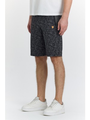 Erkek Polycotton Baskılı Şort Siyah 6047-S