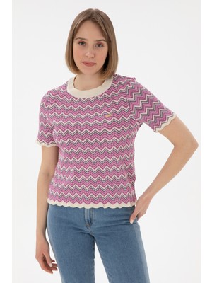 U.S. Polo Assn. Kadın Fuşya Bisiklet Yaka Triko Tişört 50306835-VR023