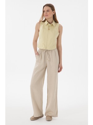 U.S. Polo Assn. Kadın Taş Loose Relax Fit Kanvas Pantolon 50306844-VR049