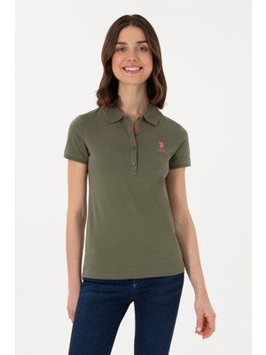 U.S. Polo Assn. Kadın Koyu Haki Basic Polo Yaka Tişört 50300896-VR111