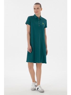 U.S. Polo Assn. Kadın Koyu Yeşil Polo Yaka Mini Boy Örme Elbise 50280038-VR101