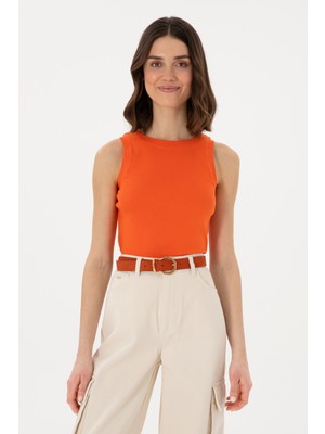 U.S. Polo Assn. Kadın Nar Çiçeği Kolsuz Bisiklet Yaka Basic Tişört 50300904-VR039