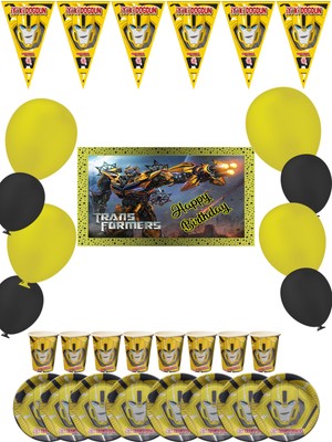 snowparty Transformers Bumblebee  Bayraklı ve Afişli 16 Kişilik Doğum Günü Parti Malzemeleri Süsleri Seti