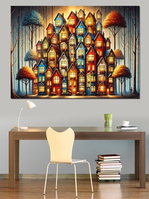 Büyülü Ev Manzarası Dekoratif Kanvas - Mdf Ahşap Tablo