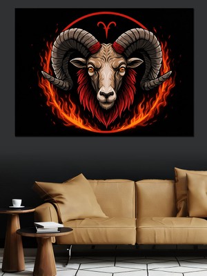 Koç Burcu Ateşi Dekoratif Kanvas - Mdf Ahşap Tablo