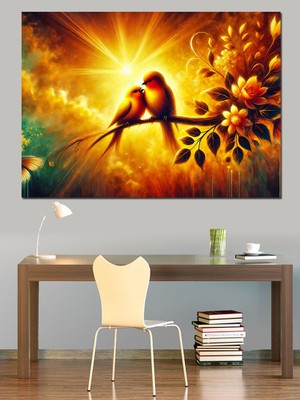 Günışığında Aşık Kuşlar Dekoratif Kanvas - Mdf Ahşap Tablo