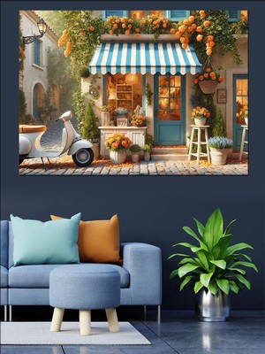 Çiçekli Küçük Kafe Dekoratif Kanvas - Mdf Ahşap Tablo