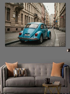 Vintage Mavi Araba Dekoratif Kanvas - Mdf Ahşap Tablo