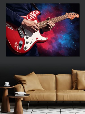 Uzayda Elektro Gitar Dekoratif Kanvas - Mdf Ahşap Tablo