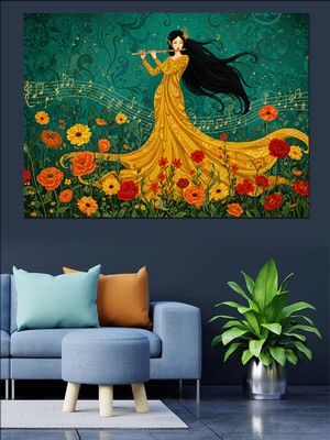 Hintli Kadın ve Tavuskuşu Dekoratif Kanvas - Mdf Ahşap Tablo