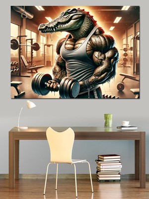 Kaslı Timsah Çizimi Dekoratif Kanvas - Mdf Ahşap Tablo