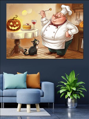 Balkabağı ve Şef Dekoratif Kanvas - Mdf Ahşap Tablo