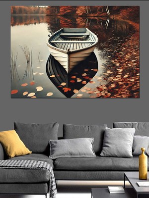 Sessiz Kayık Yansıması Dekoratif Kanvas - Mdf Ahşap Tablo