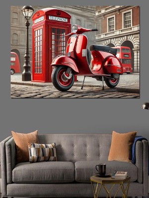 Kırmızı Motosiklet Sokakta Dekoratif Kanvas - Mdf Ahşap Tablo