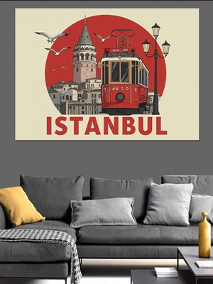 Istanbul ve Tramvay Dekoratif Kanvas - Mdf Ahşap Tablo