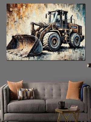 Inşaat ve Dozer Dekoratif Kanvas - Mdf Ahşap Tablo