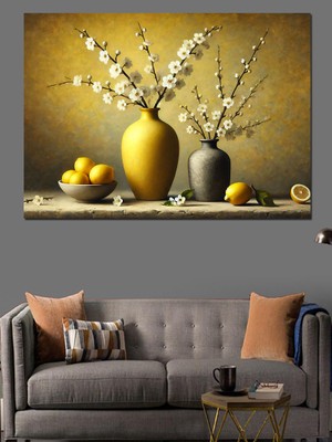 Vazoda Çiçek Aranjmanı Dekoratif Kanvas - Mdf Ahşap Tablo