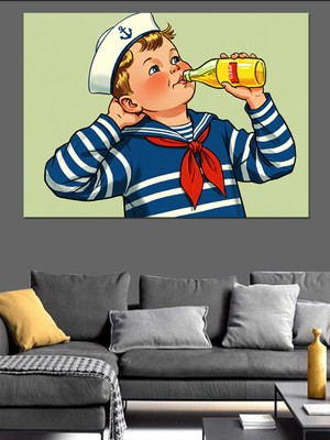 Denizci Çocuk Çizimi Dekoratif Kanvas - Mdf Ahşap Tablo