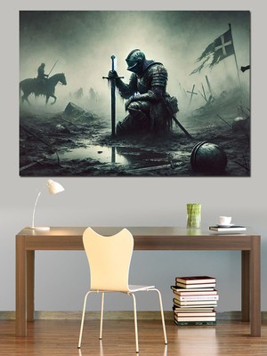 Karanlık Şövalye Çizimi Dekoratif Kanvas - Mdf Ahşap Tablo