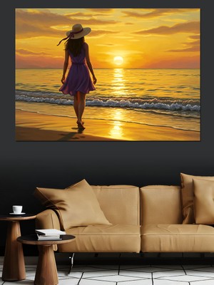 Gün Batımında Kadın Dekoratif Kanvas - Mdf Ahşap Tablo