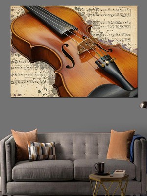 Keman ve Notalar Dekoratif Kanvas - Mdf Ahşap Tablo