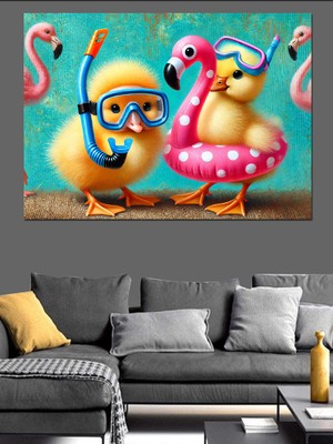 Flamingo Botu ve Ördek Çifti Dekoratif Kanvas - Mdf Ahşap Tablo