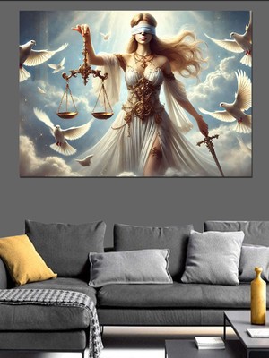 Adalet Tanrıçası Figürü Dekoratif Kanvas - Mdf Ahşap Tablo
