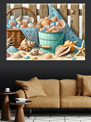 Deniz Kabukları ve Kumsal Dekoratif Kanvas - Mdf Ahşap Tablo