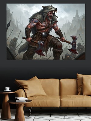 Baltalı Savaşçı Çizimi Dekoratif Kanvas - Mdf Ahşap Tablo