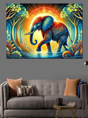 Renkli Soyut Fil Çizimi Dekoratif Kanvas - Mdf Ahşap Tablo