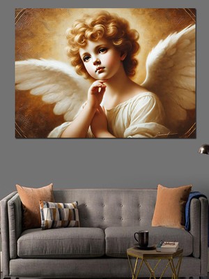 Melek Çocuk Portresi Dekoratif Kanvas - Mdf Ahşap Tablo