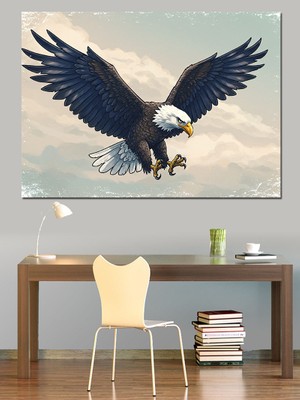 Kartal ve Gök Çizimi Dekoratif Kanvas - Mdf Ahşap Tablo