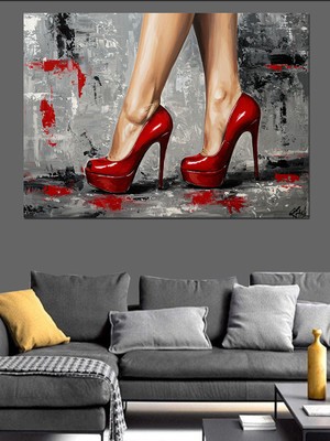 Kırmızı Topuklu Ayakkabılar Dekoratif Kanvas - Mdf Ahşap Tablo