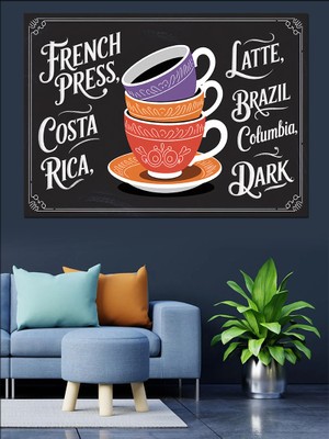 Kahve ve Tipografi Dekoratif Kanvas - Mdf Ahşap Tablo