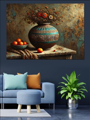 Seramik Vazo Çiçekler Dekoratif Kanvas - Mdf Ahşap Tablo