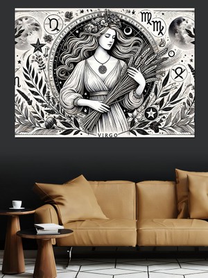 Burçlar ve Astroloji Çizimi Dekoratif Kanvas - Mdf Ahşap Tablo